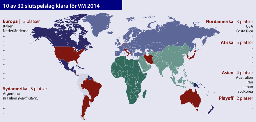 10 av 32 slutspelslag klara för VM 2014